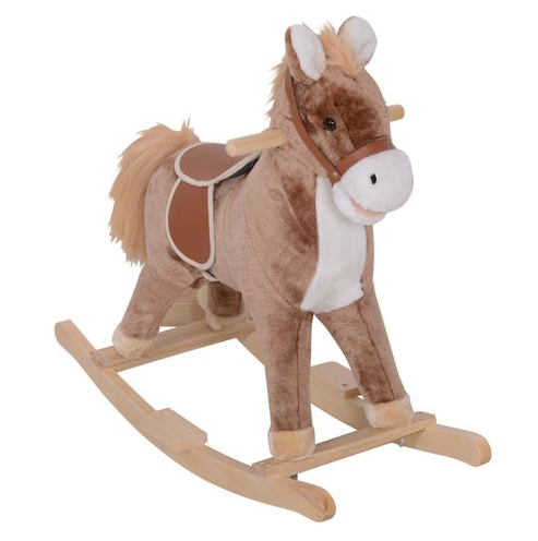 Plush Wooden Rocking Horse for Kids - Safe, Fun Ride-On Toy for Ages 3+