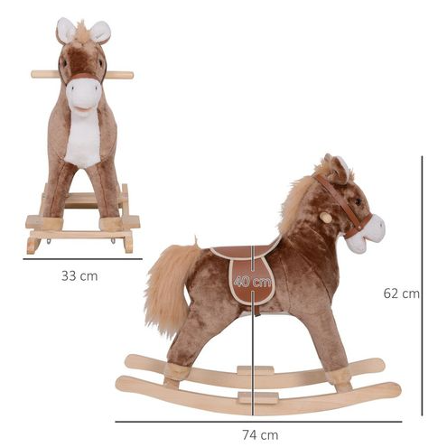 Plush Wooden Rocking Horse for Kids - Safe, Fun Ride-On Toy for Ages 3+