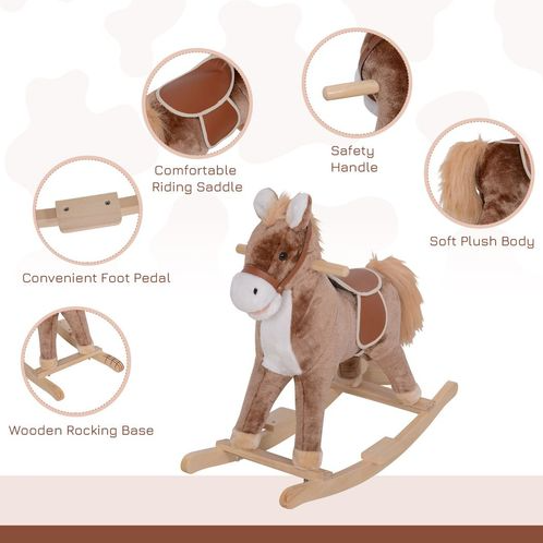 Plush Wooden Rocking Horse for Kids - Safe, Fun Ride-On Toy for Ages 3+