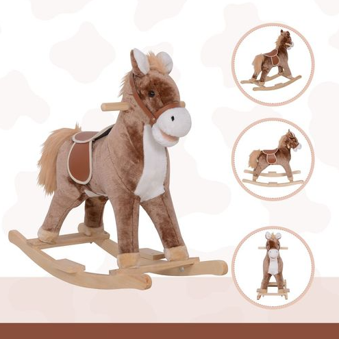 Plush Wooden Rocking Horse for Kids - Safe, Fun Ride-On Toy for Ages 3+