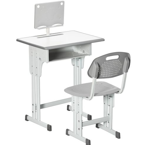 Adjustable Kids Desk & Chair Set with Book Stand - Grey, Perfect for Study!