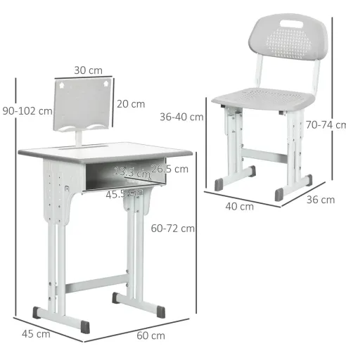 Adjustable Kids Desk & Chair Set with Book Stand - Grey, Perfect for Study!