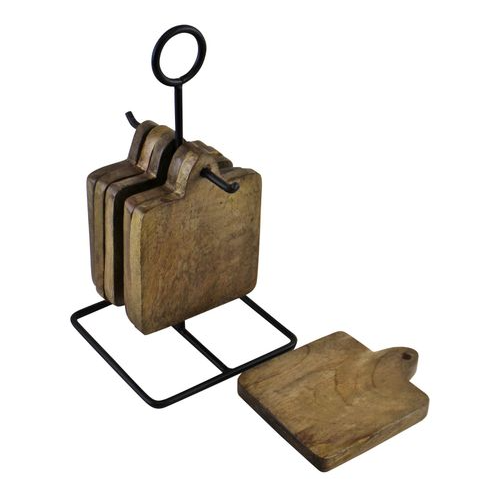 Elegant Mango Wood Coaster Set with Stylish Metal Stand - 6 Pieces