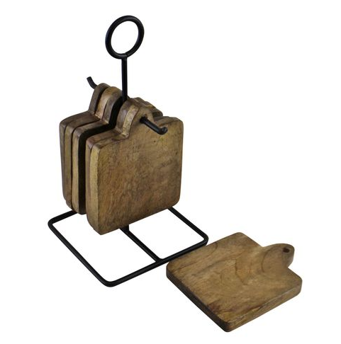 Elegant Mango Wood Coaster Set with Stylish Metal Stand - 6 Pieces