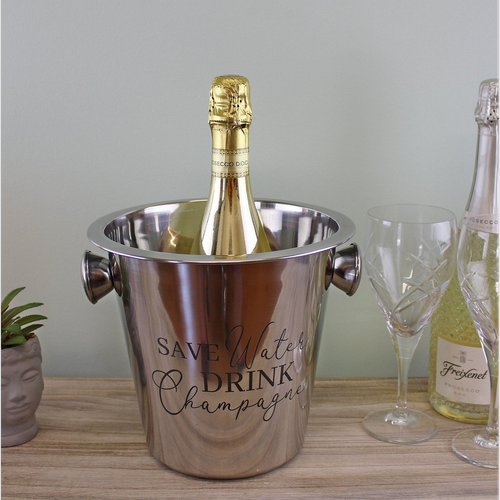 Elegant Stainless Steel Champagne Bucket: 'Save Water, Drink Champagne'