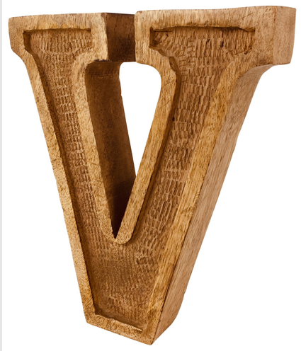 Rustic Hand-Carved Wooden Letter V - Unique Home Décor Accent