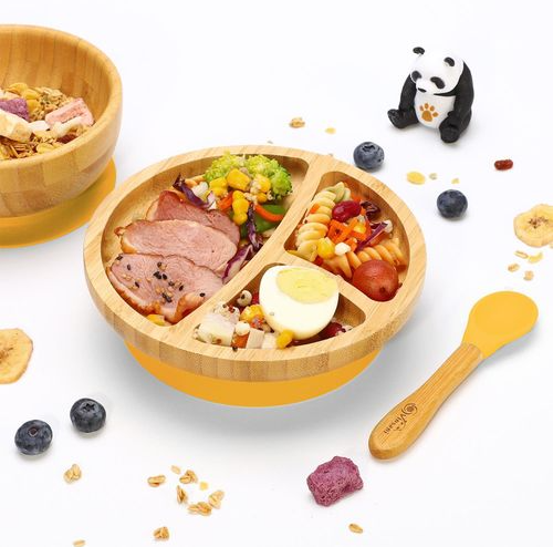 VINSANI Eco-Friendly Bamboo Suction Bowl & Spoon Set - Safe, Easy Clean Feeding!