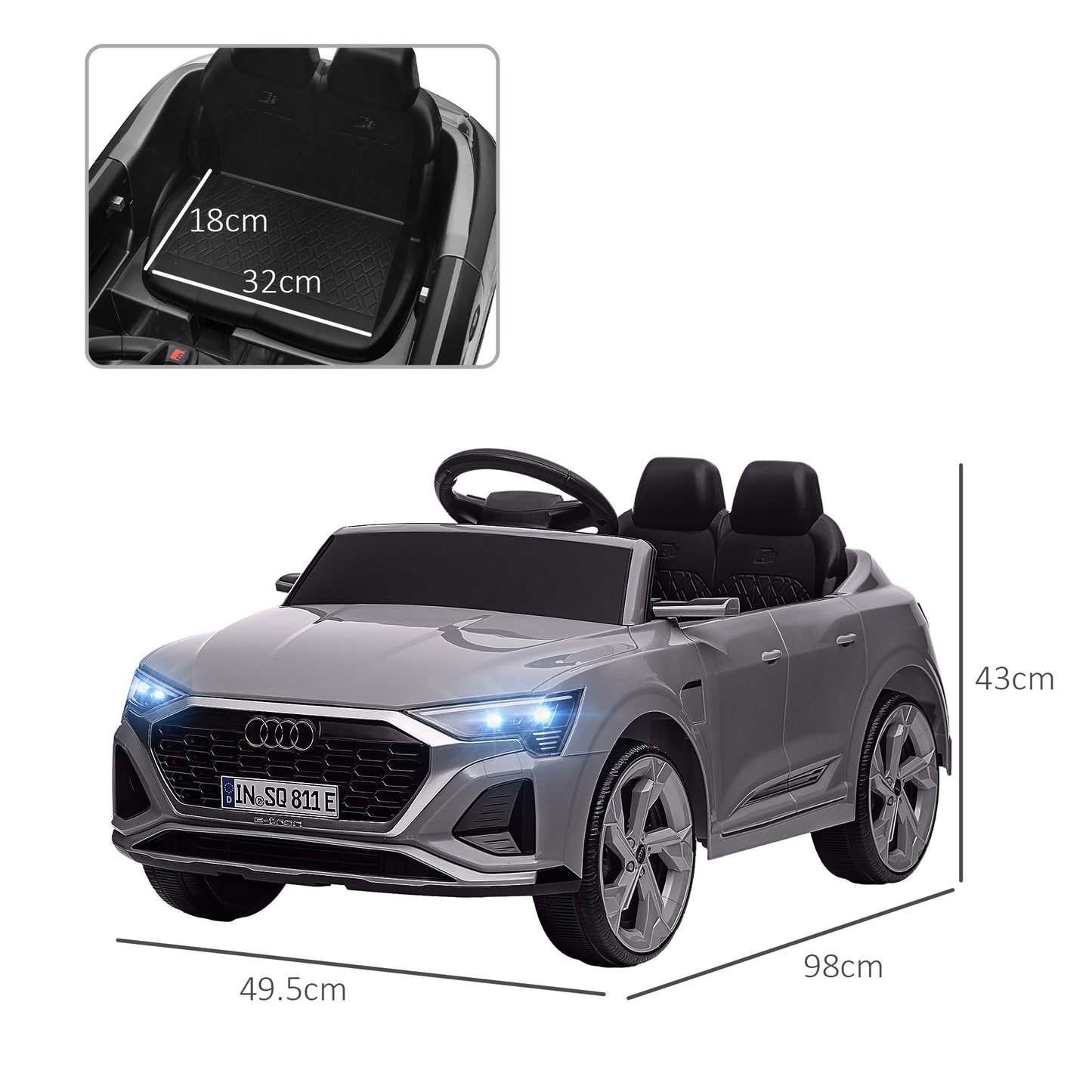 AIYAPLAY Audi Q8 e-tron Sportback Kids Electric Car w/ Remote - Grey