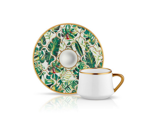 Sufi Elegance: Hand-Painted Bone China Coffee Cup & Saucer Set - 90cc