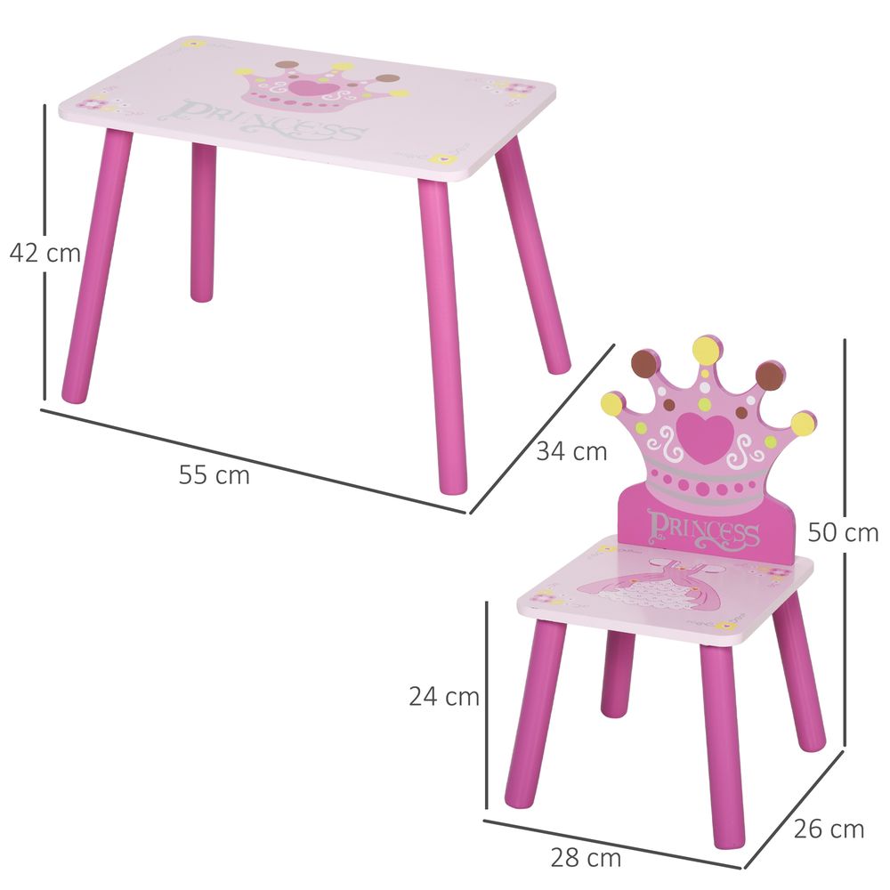 Enchanting 3-Piece Kids Princess Chair & Table Set - Pink Royal Furniture