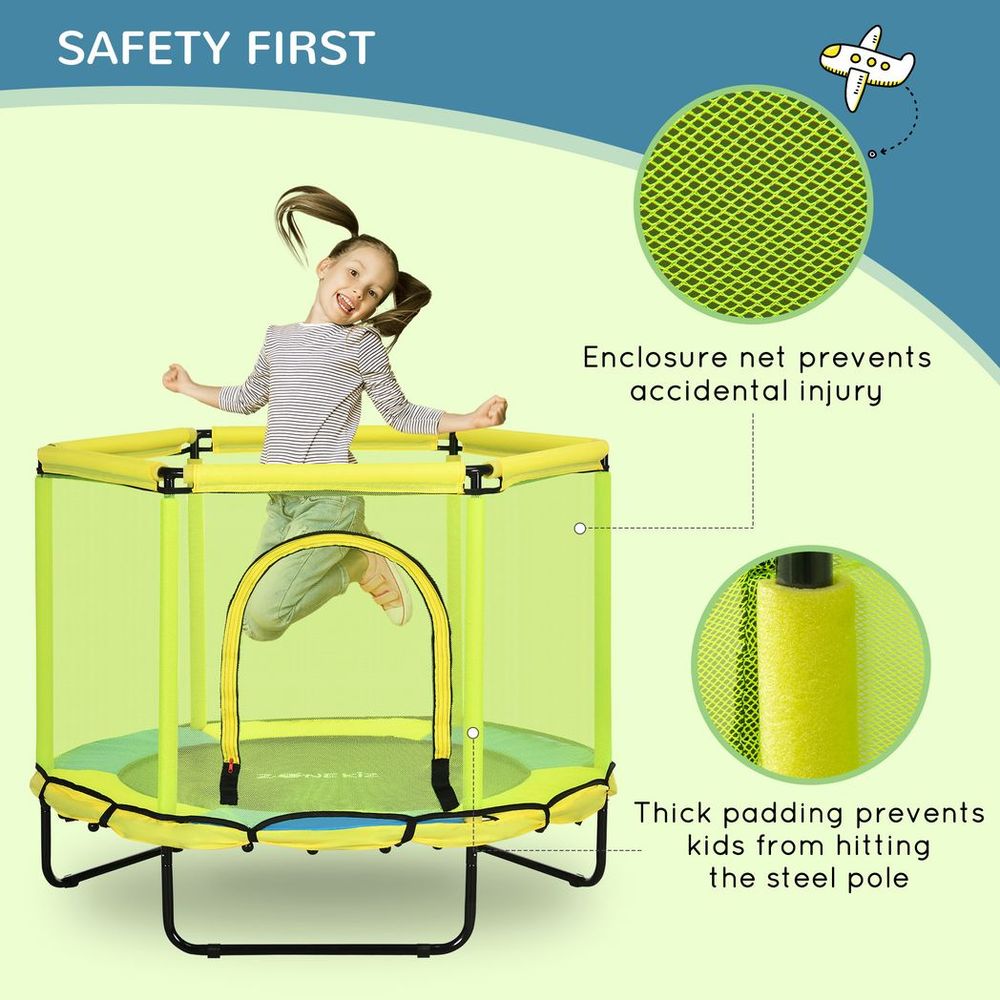 ZONEKIZ 4.6 FT Springless Trampoline with Safety Net & Bungee Gym - Yellow