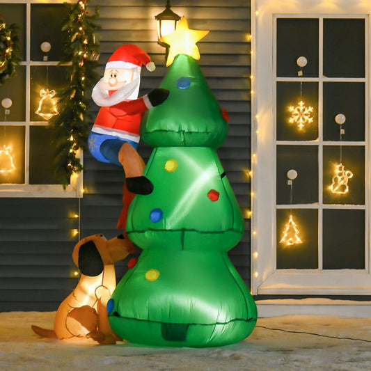 Festive 1.8m Inflatable Christmas Tree with LED Lights & Santa Dog Prop