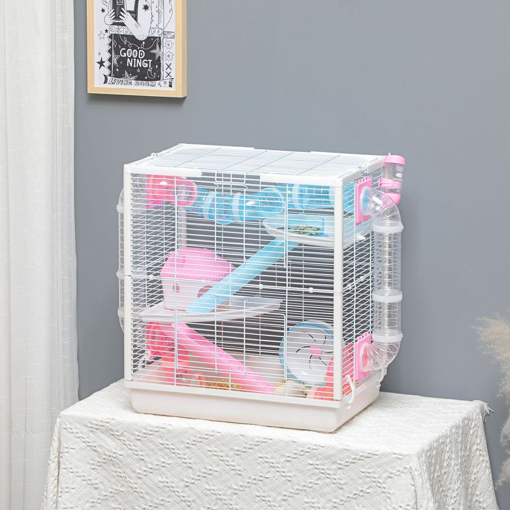 PawHut Deluxe 3-Tier Hamster Cage with Tunnel, Ramps & Exercise Wheel