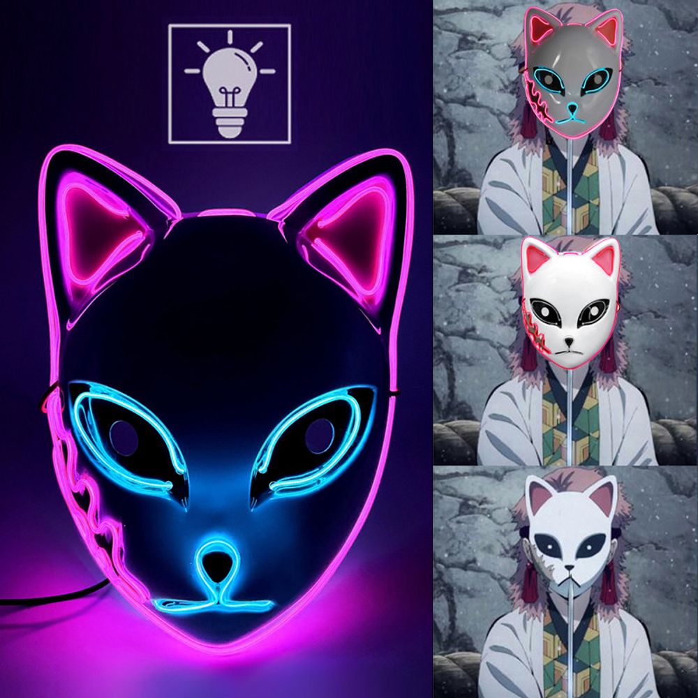 Vibrant LED Demon Slayer Mask - Ultimate Neon Cosplay for Halloween Parties!