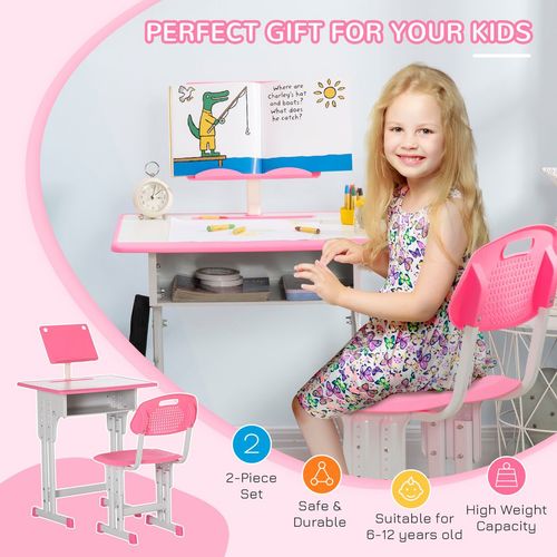 Stylish Pink Kids Desk & Chair Set with Storage, Safe Design for Fun Learning!