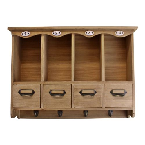 Elegant Wooden Wall Storage Organizer with Cubby Holes, Drawers & Hooks