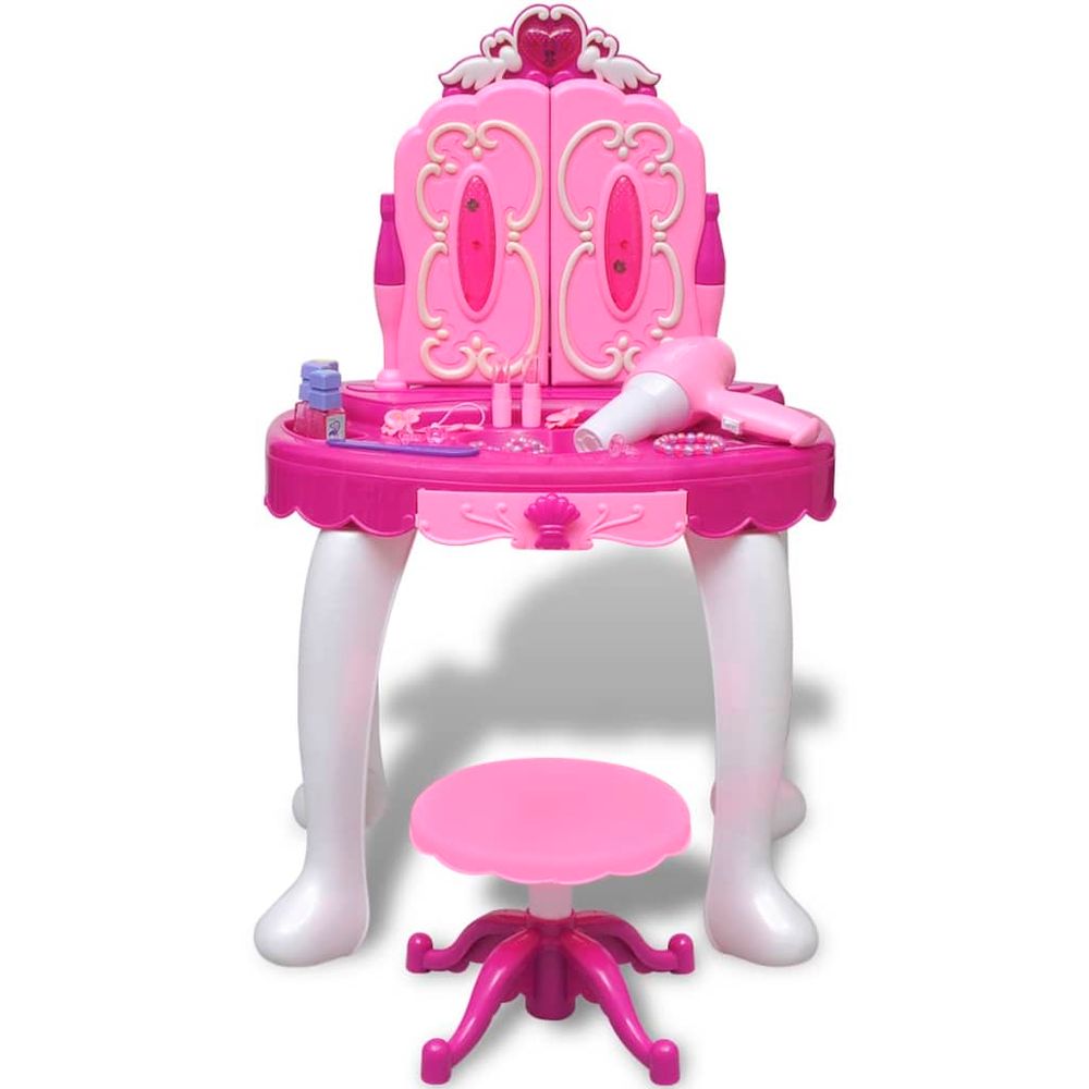 Deluxe 3-Mirror Kids' Vanity Table with Lights & Sounds - Pink & Blue Fun!