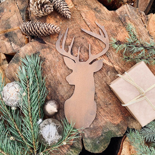 Rustic STAGS HEAD Metal Plaque - Unique Christmas Decoration for Indoors/Outdoors