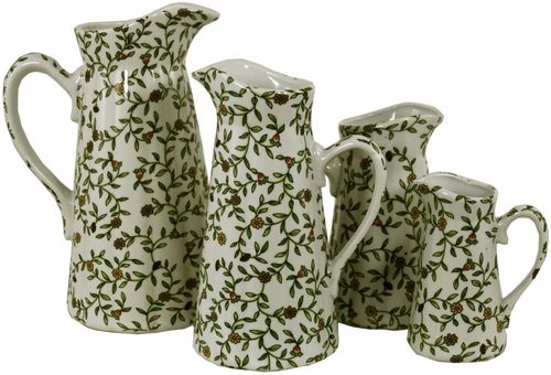 Vintage Green & White Floral Ceramic Jug Set - 4 Stunning Home Decor Pieces