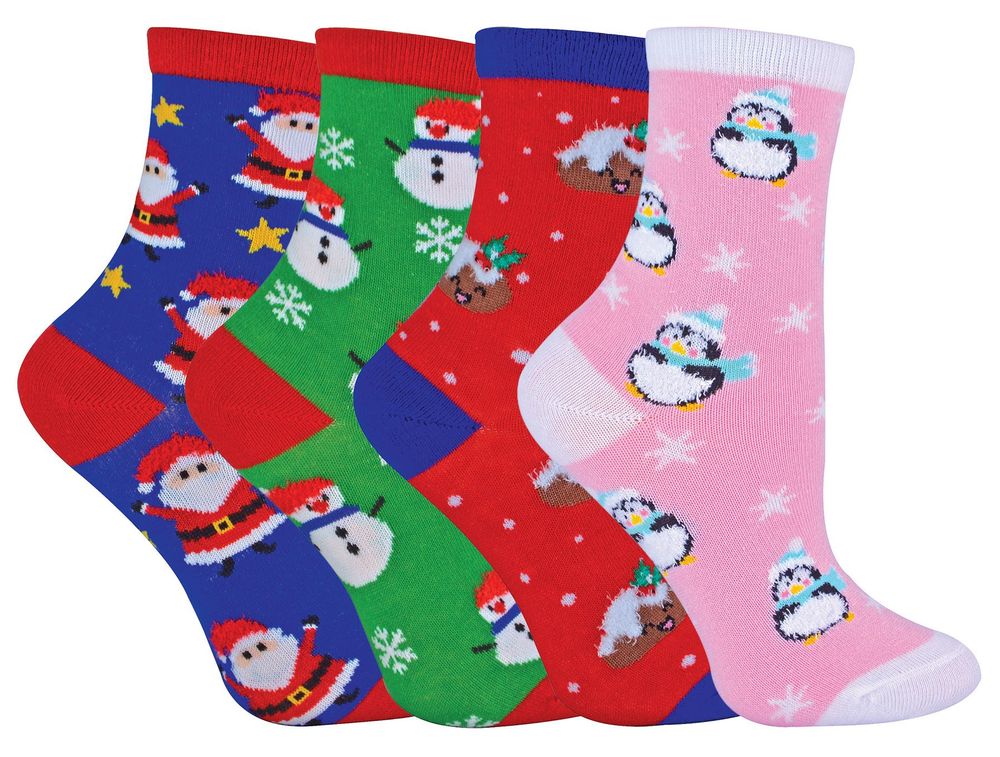 Festive Fun: 4-Pack Kids Christmas Socks ? Soft & Colorful Designs!