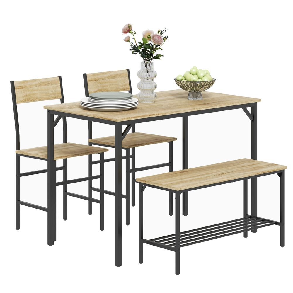 HOMCOM 4-Piece Natural Dining Set: Table, 2 Chairs & Bench for Modern Kitchens