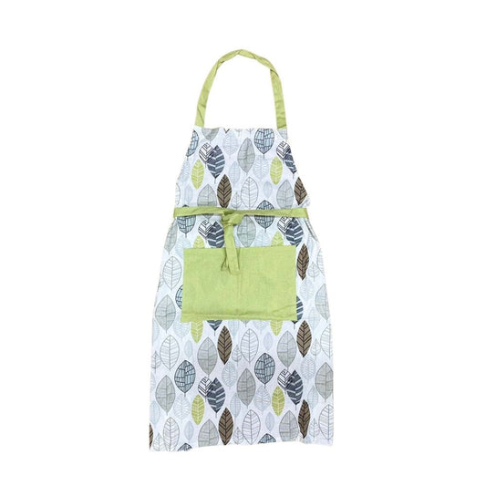 Contemporary Green Leaf Print Cotton Kitchen Apron - Stylish & Functional