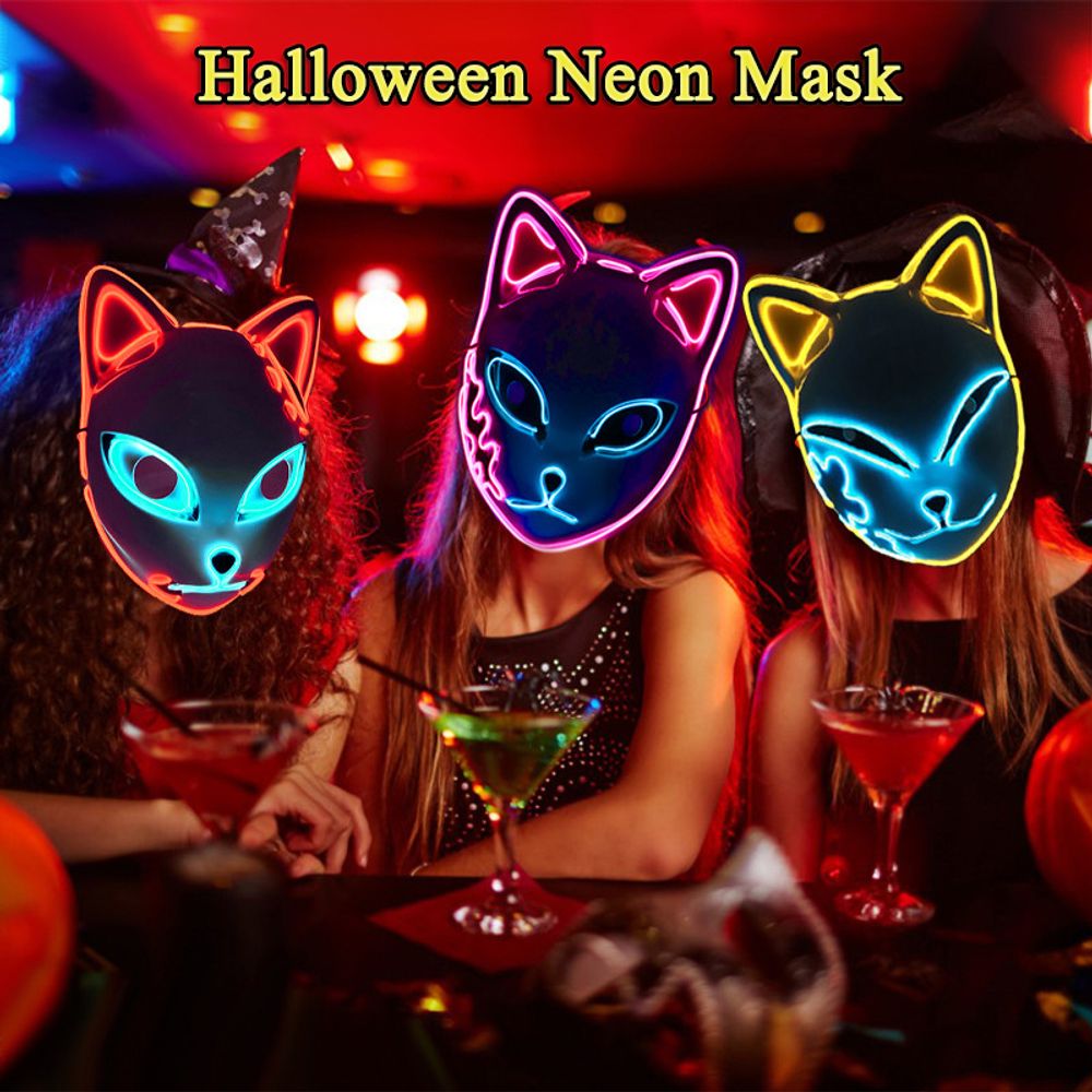 Vibrant LED Demon Slayer Mask - Ultimate Neon Cosplay for Halloween Parties!