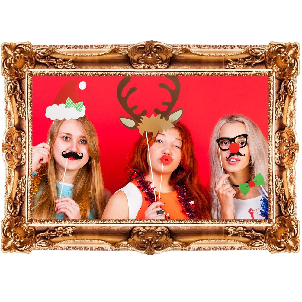 Ultimate 25pc Christmas Photo Booth Fun Set with Props & Selfie Frame!