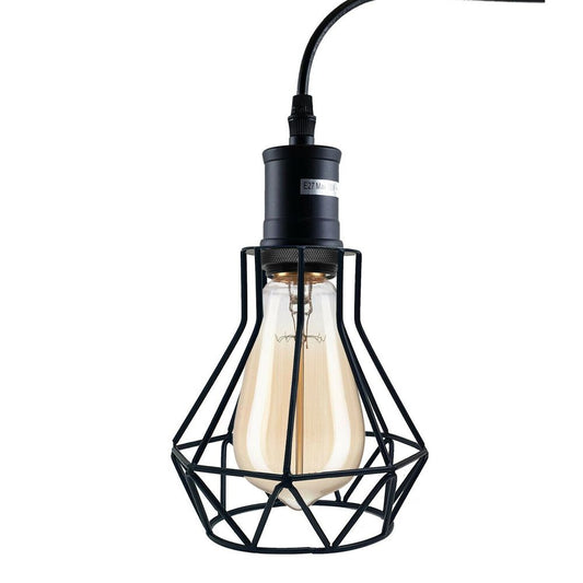 Industrial E27 Black Pendant Light Cage - Vintage Hanging Lamp Fitting Kit