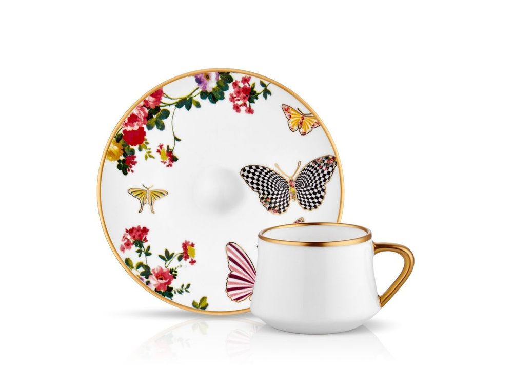 Sufi Mariposa Bone China Coffee Cup & Saucer Set - 90cc Elegance