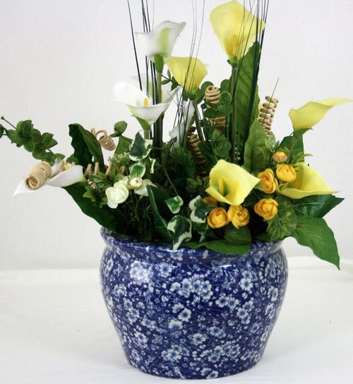 Vintage Blue & White Daisies Ceramic Planter - Frost-Resistant Garden Elegance