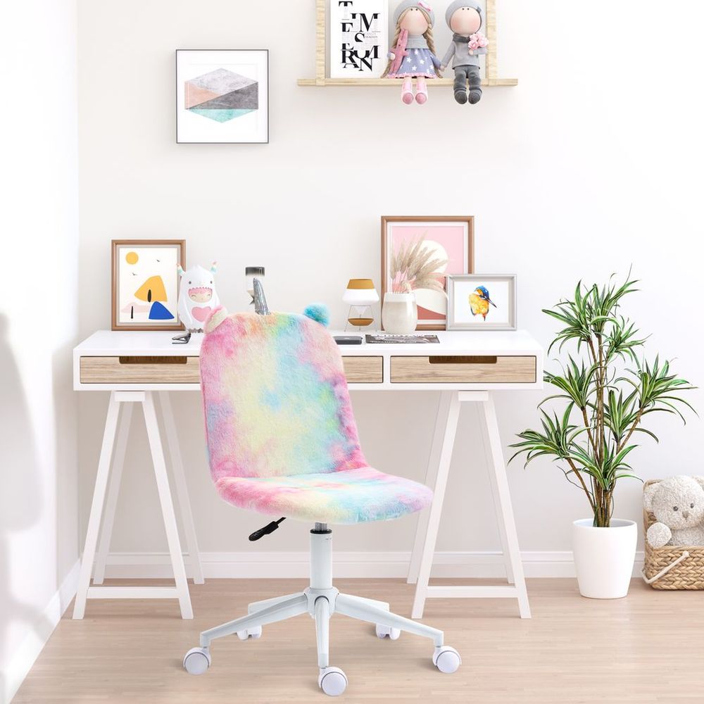 Vinsetto Fluffy Unicorn Swivel Chair - Whimsical Comfort for Fun Workdays!