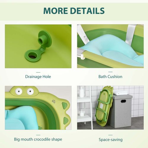 Foldable Baby Bath Tub with Cushioned Comfort for Toddlers - Green HOMCOM