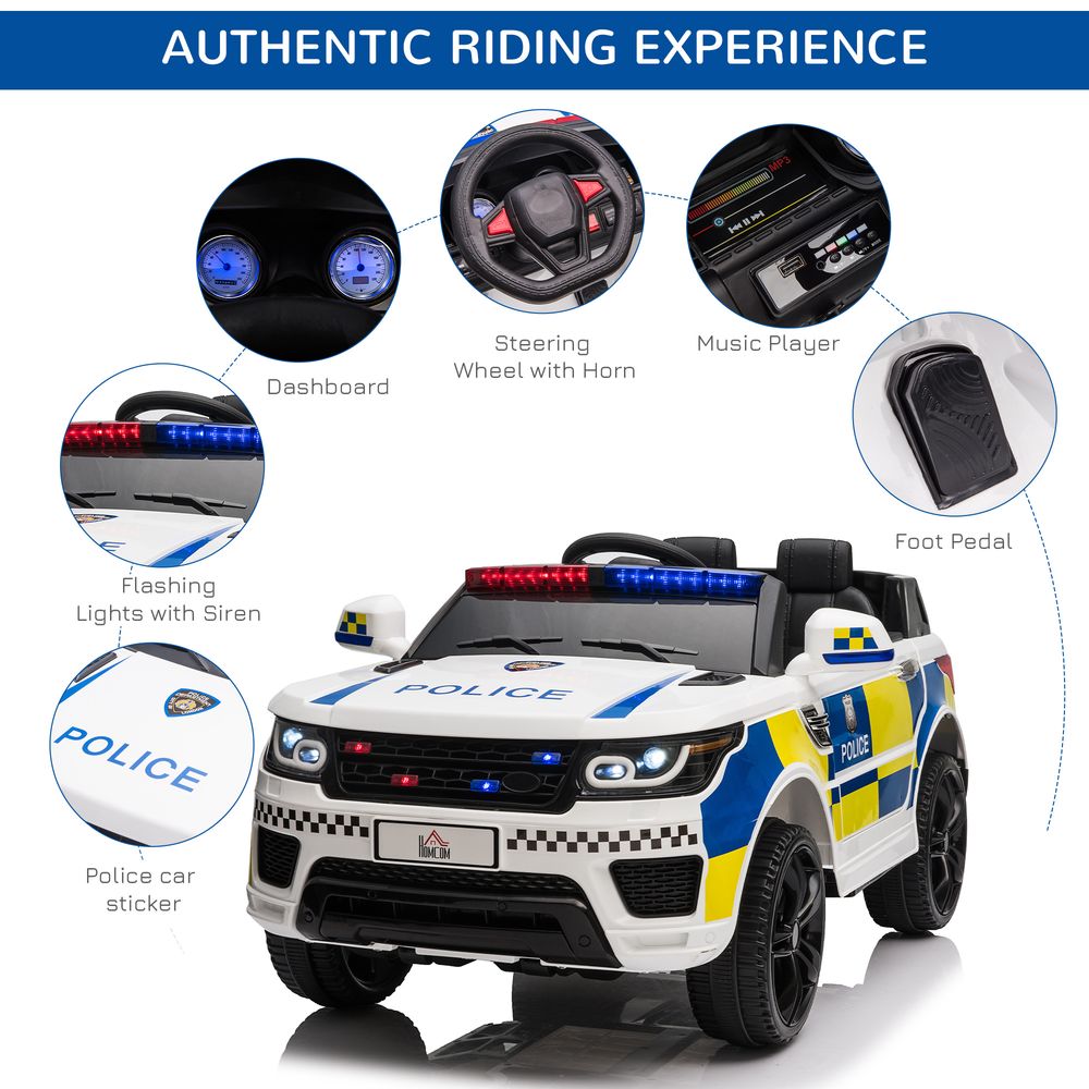 12V Kids Police Car Ride-On with Remote Control, Sirens & Bluetooth Fun!