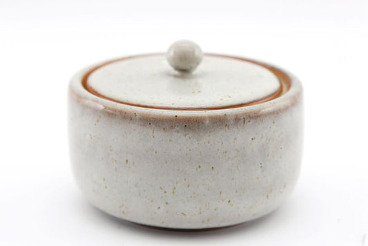 Elegant Taupe Ceramic Storage Pot with Lid - Stylish Stone-Effect Design