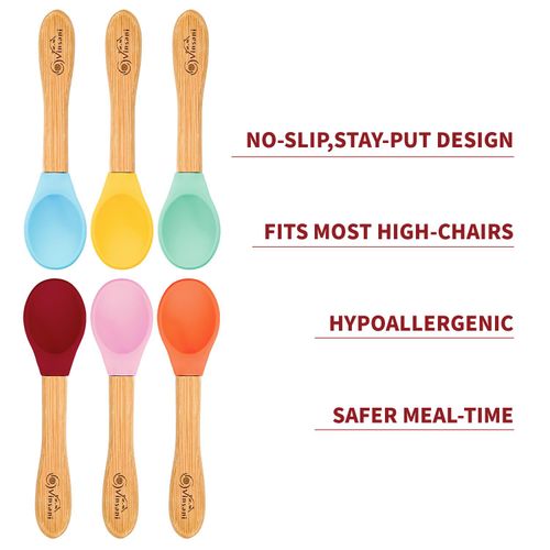 Bright & Safe Bamboo Silicone Spoons Set for Happy Baby Weaning - 6 Pack!