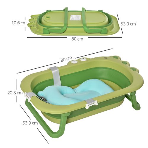 Foldable Baby Bath Tub with Cushioned Comfort for Toddlers - Green HOMCOM