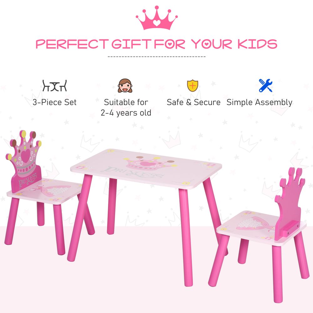 Enchanting 3-Piece Kids Princess Chair & Table Set - Pink Royal Furniture