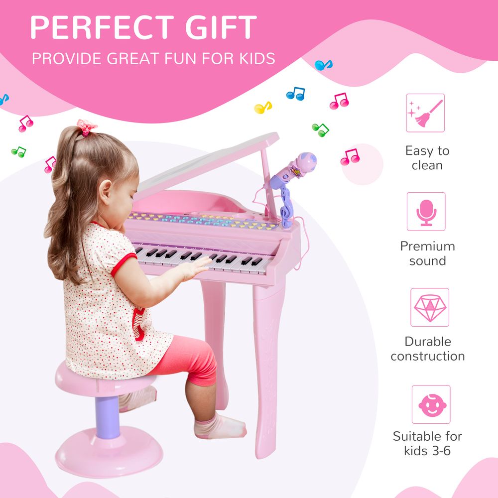 Enchanting Pink 37-Key Mini Piano Keyboard Set with Microphone & Stool