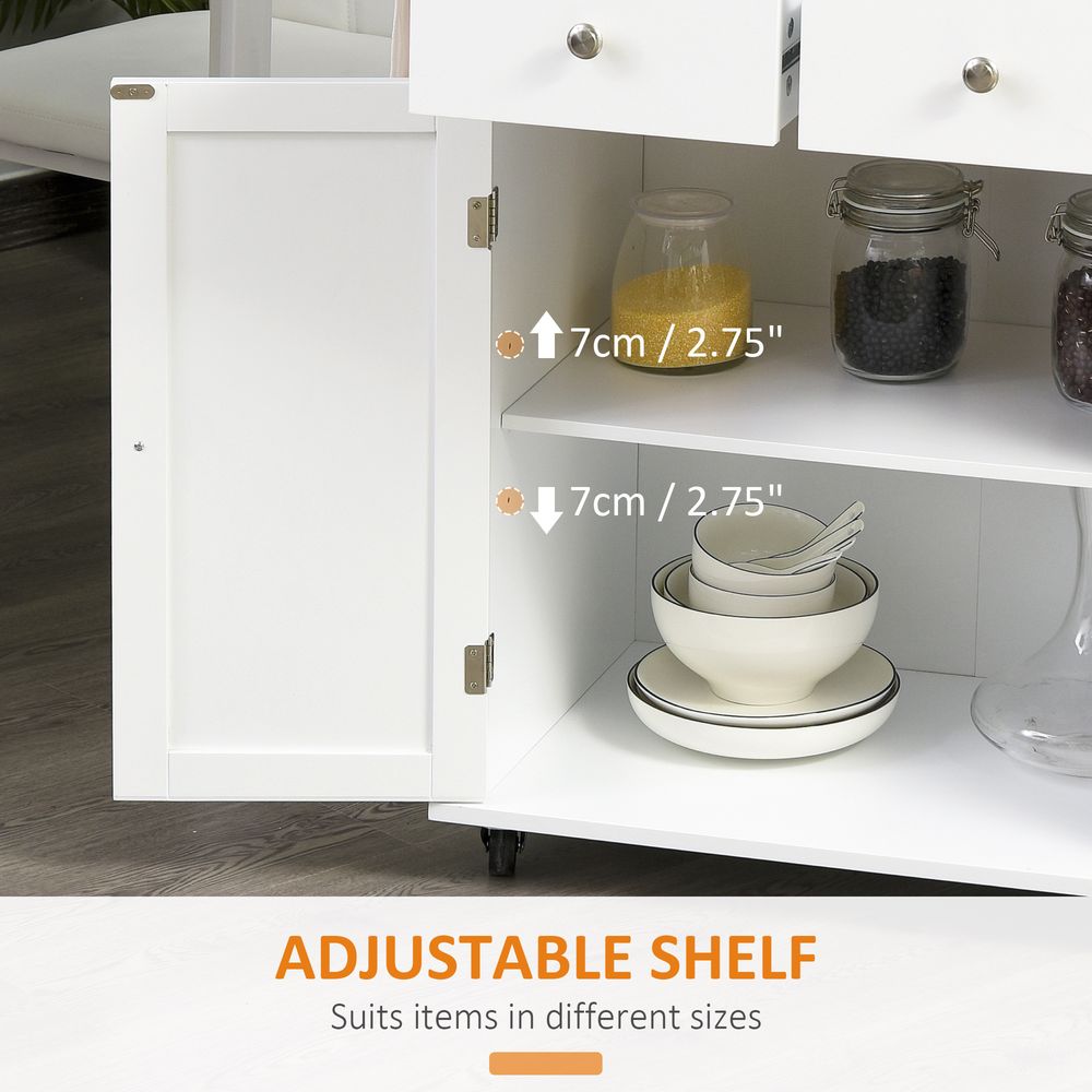 Versatile Kitchen Island with Rubberwood Top & 3-Tier Spice Rack Storage