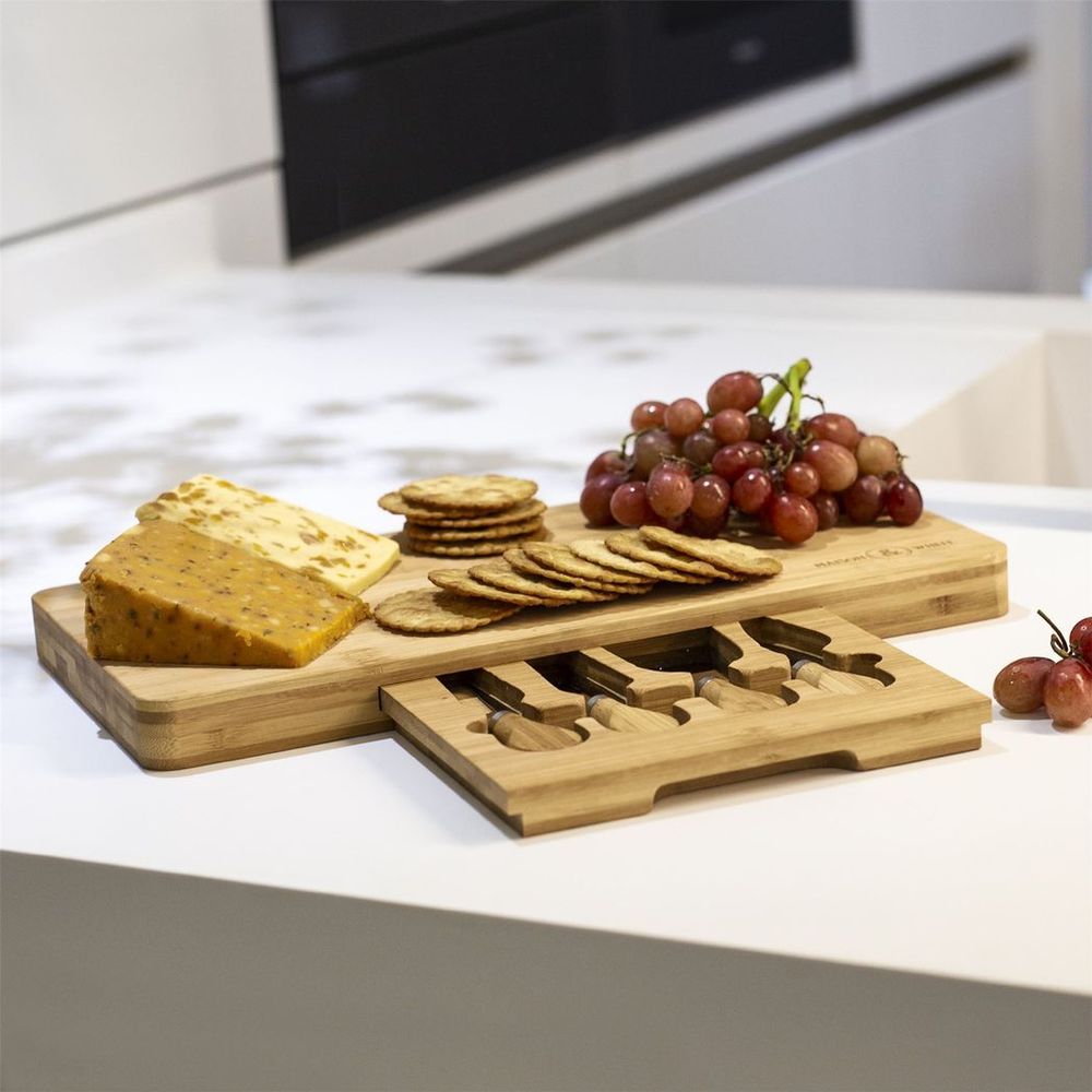 Elegant Bamboo Cheese Board & Knife Set ? Perfect for Entertaining!