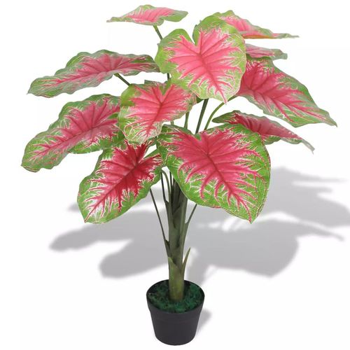 Vibrant 90 cm Artificial Caladium Plant in Stylish Pot ? Lush Green & Red