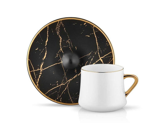 Sufi Black Marble Tea Cup & Saucer - Elegant Bone China Elegance