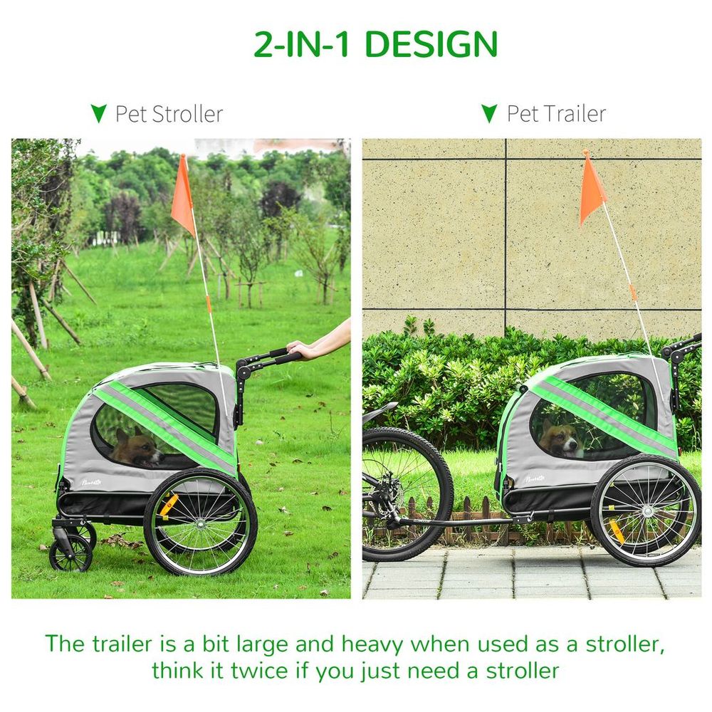 PawHut 2-in-1 Dog Bike Trailer & Stroller - Smooth Ride, Safety Features