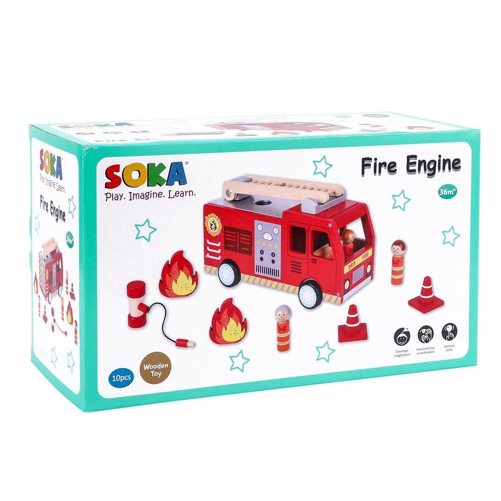 SOKA Wooden Fire Engine Set - Ignite Imagination & Active Play Fun!