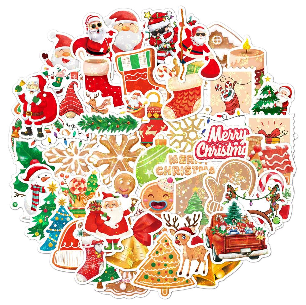 Festive Holographic Christmas Stickers - 50/100 Waterproof Craft Collection!