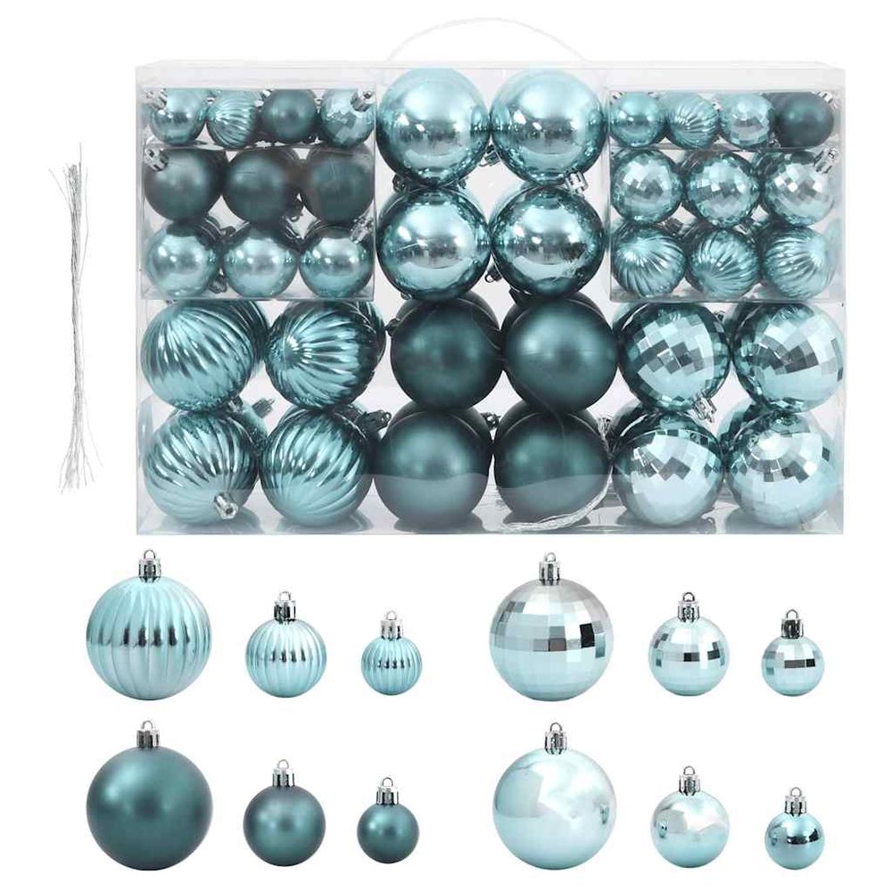 vidaXL 100 Green Christmas Baubles - Shiny, Matt, and Diamond Assortment