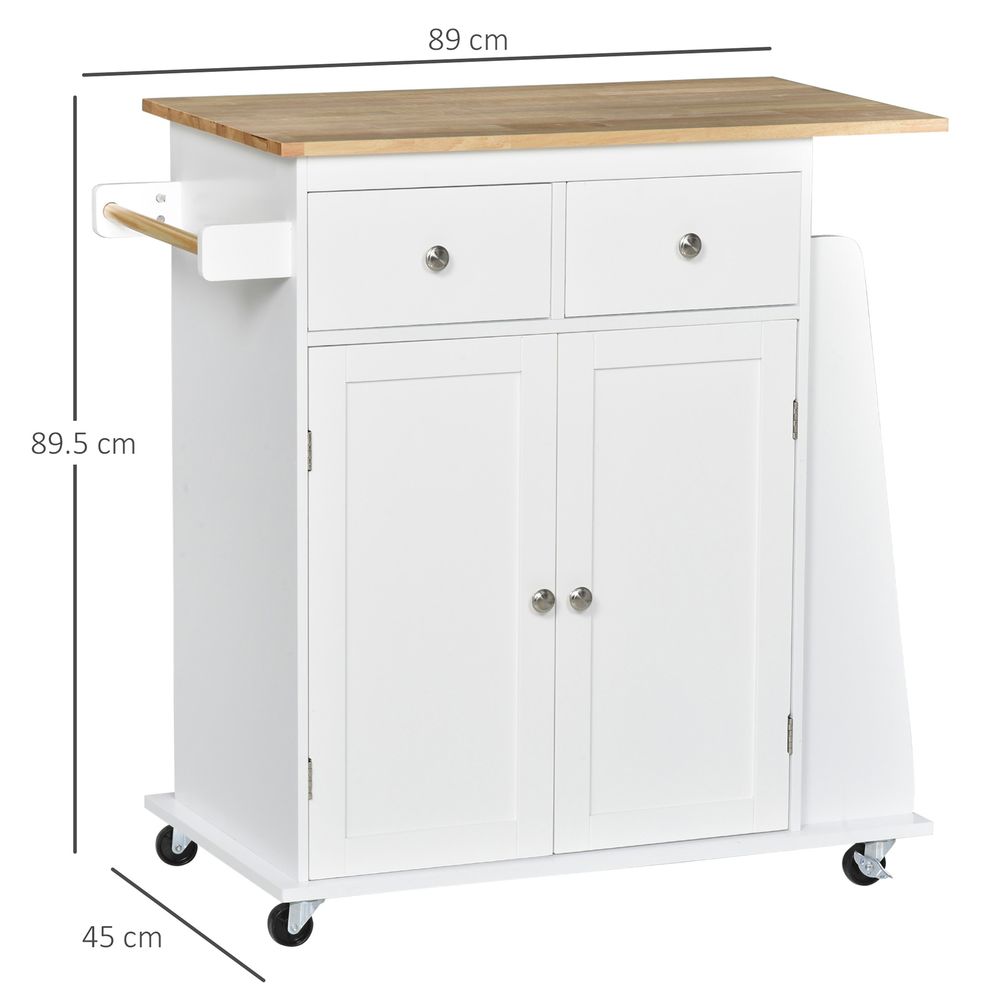 Versatile Kitchen Island with Rubberwood Top & 3-Tier Spice Rack Storage