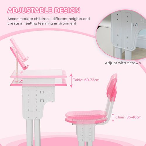 Stylish Pink Kids Desk & Chair Set with Storage, Safe Design for Fun Learning!