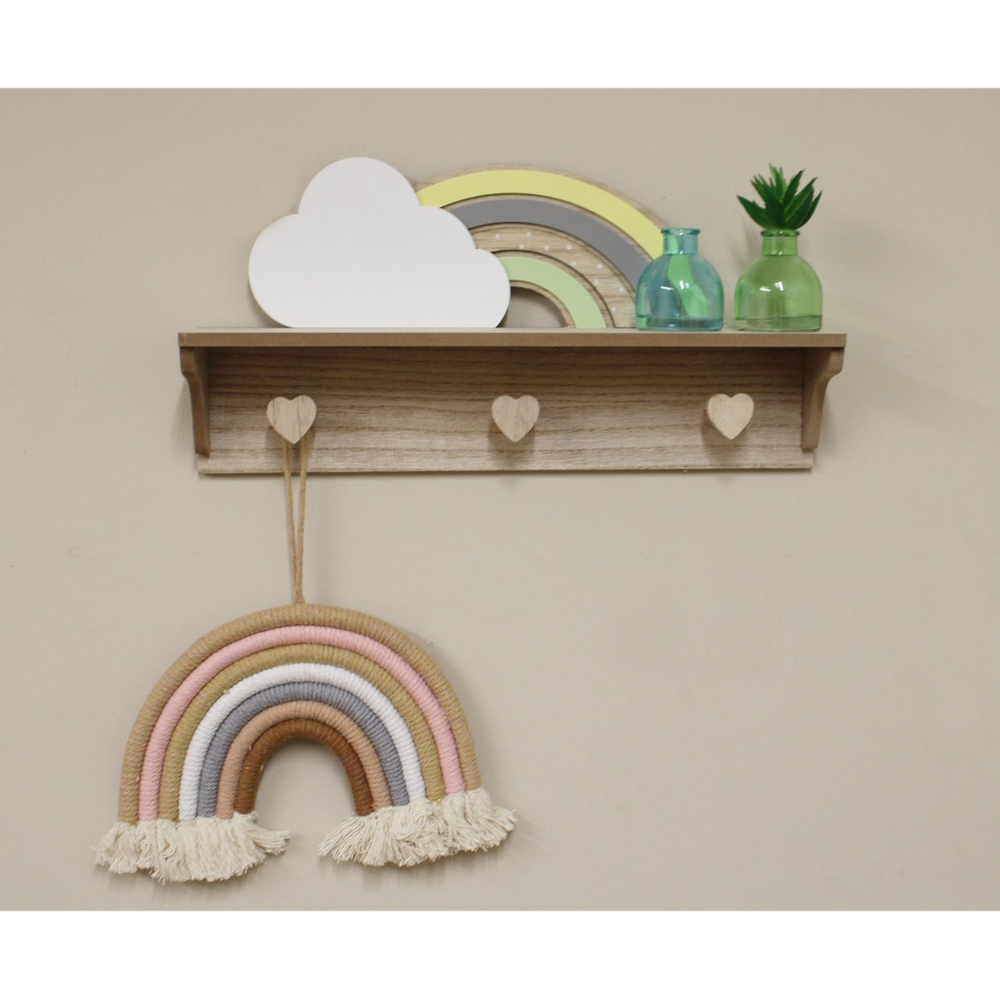 Whimsical Rainbow Cloud Shelf with Hooks ? Organize with Joy!